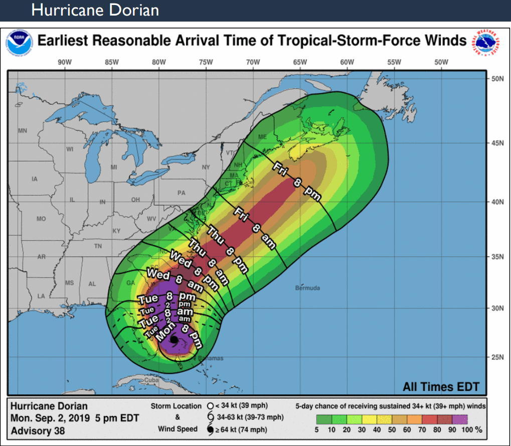 Actualización sobre el Huracán Dorian en su camino a Carolina del Norte