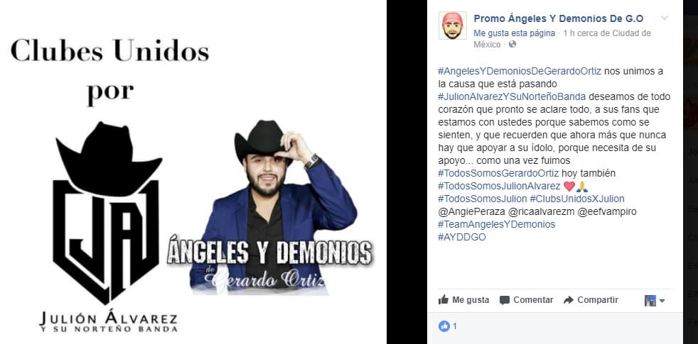 Hasta integrantes de otros clubes, como en este caso el de 'Ángeles y demonios de Gerardo Ortiz', se han unido a la causa para apoyar a Julión en estos momentos.