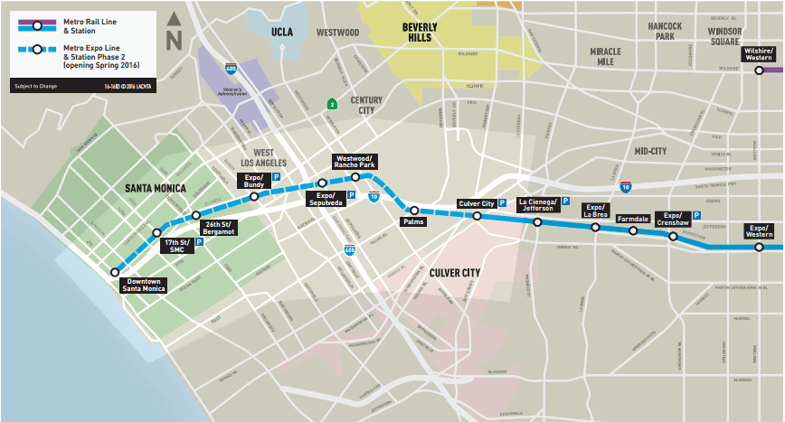Mapa de la línea de metro a Santa Mónica