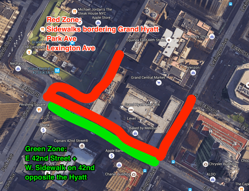 Mapa de las zonas permitidas para los manifestantes.
