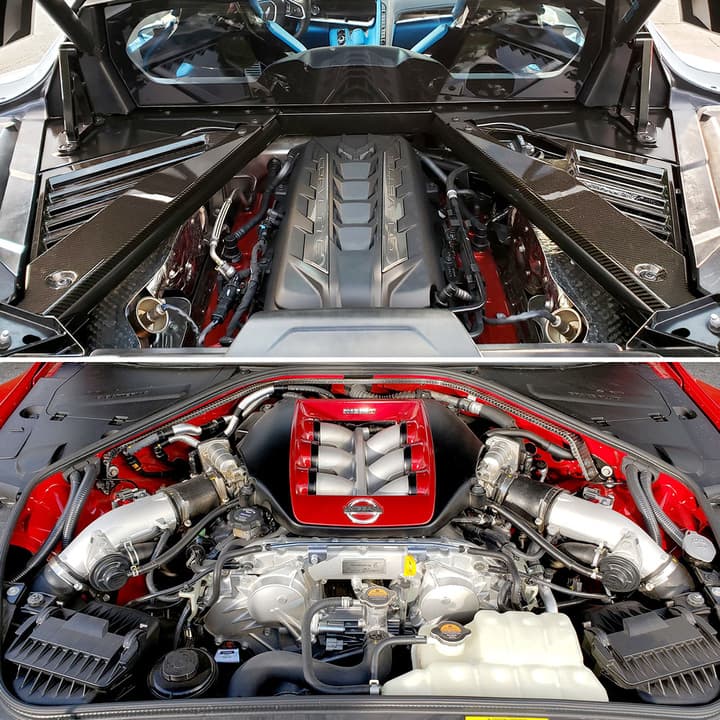 <b>Mecánica</b>
<br>
<br>El Chevrolet Corvette está motivado por un motor V8 LT2 de 6.2 litros con la capacidad de producir 495 caballos de fuerza y 470 lb-pie de torque. Este motor LT2 de última generación se combina con la primera transmisión doble embrague y ocho velocidades de Chevrolet. Desafortunadamente, el fabricante no tiene en sus planes lanzar una versión de transmisión manual. Con el paquete Z51, el Corvette acelera de 0 a 60 mph (98 km/h) en 2.9 segundos, mientras que la versión base completa la misma prueba en 3.0 segundos. Además, recorre el cuarto de milla en 11.2 segundos y su velocidad máxima es de 123 mph (198 km/h).
<br>
<br>Por su parte, el Nissan GT-R NISMO es una bestia de 600 caballos de fuerza y 481 lb-pie de torque gracias a su motor V6 twin-turbo de 3.8 litros, el cual se encuentra acoplado a una transmisión automática de doble embrague y seis velocidades. Aún no existen cifras oficiales, pero se estima que al GT-R NISMO le tome tan solo 2.5 segundos acelerar de 0 a 60 mph (98 km/h).