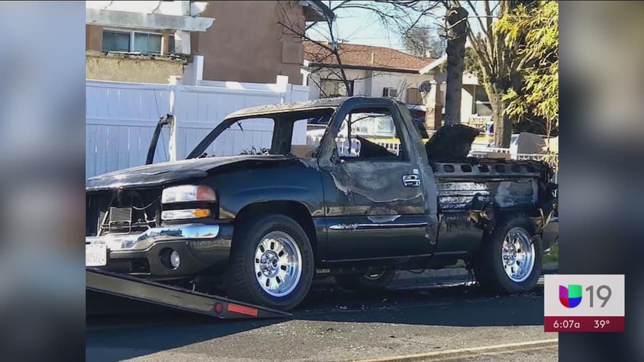 Encuentran en llamas a la camioneta que le robaron a una víctima de homicidio en Stockton