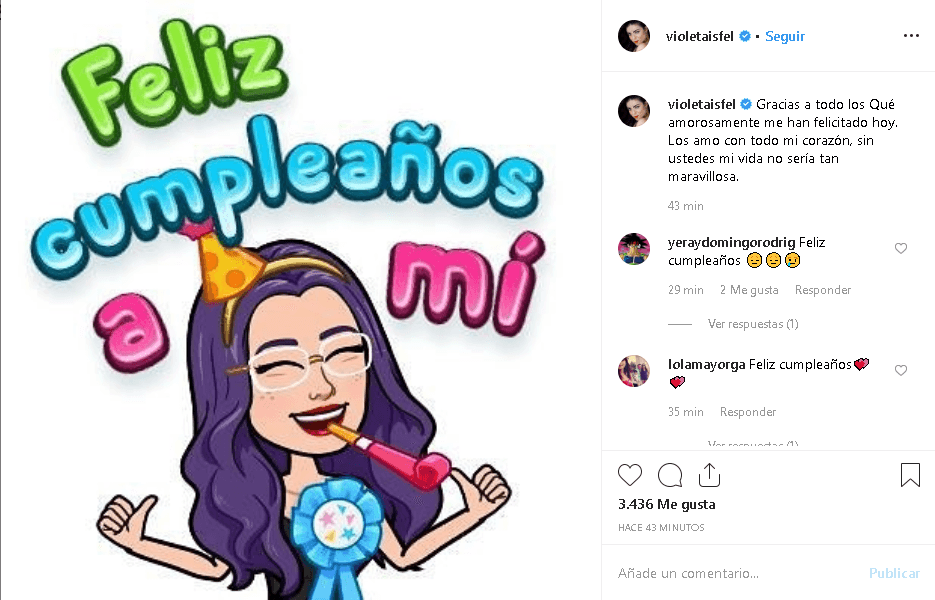 "Gracias a todo los que amorosamente me han felicitado hoy. Los amo con todo mi corazón, sin ustedes mi vida no sería tan maravillosa", afirmó.