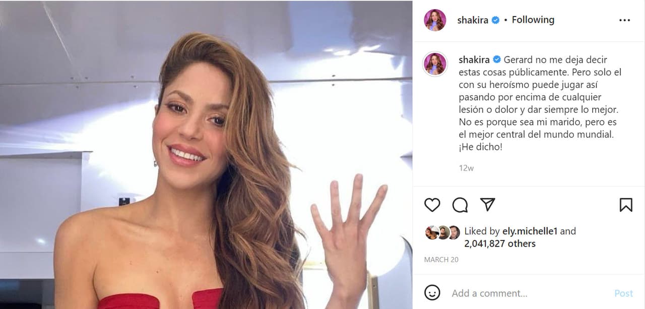 "
<b>Gerard no me deja decir estas cosas</b> públicamente. Pero solo él con su heroísmo puede jugar así pasando por encima de cualquier lesión o dolor y dar siempre lo mejor. No es porque sea mi marido, pero es el mejor central del mundo mundial. ¡He dicho!", escribió.
<br>