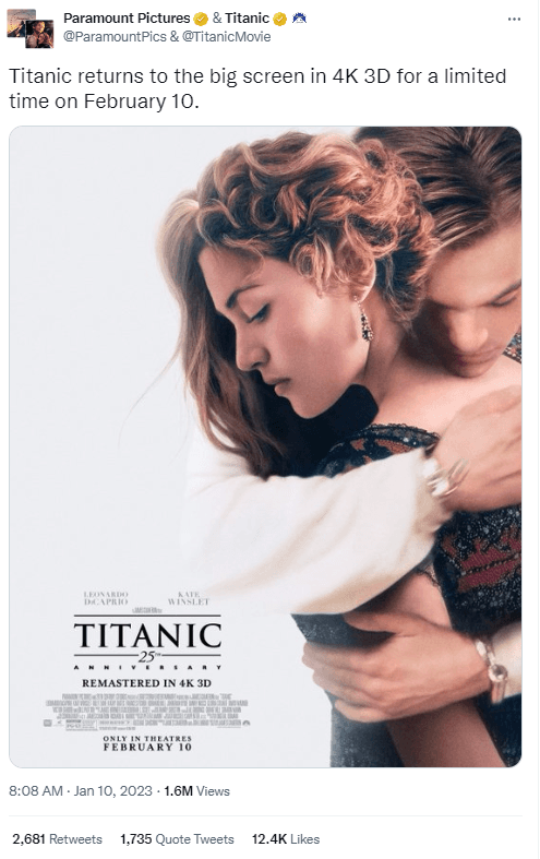 Póster del reestreno de 'Titanic', 2023