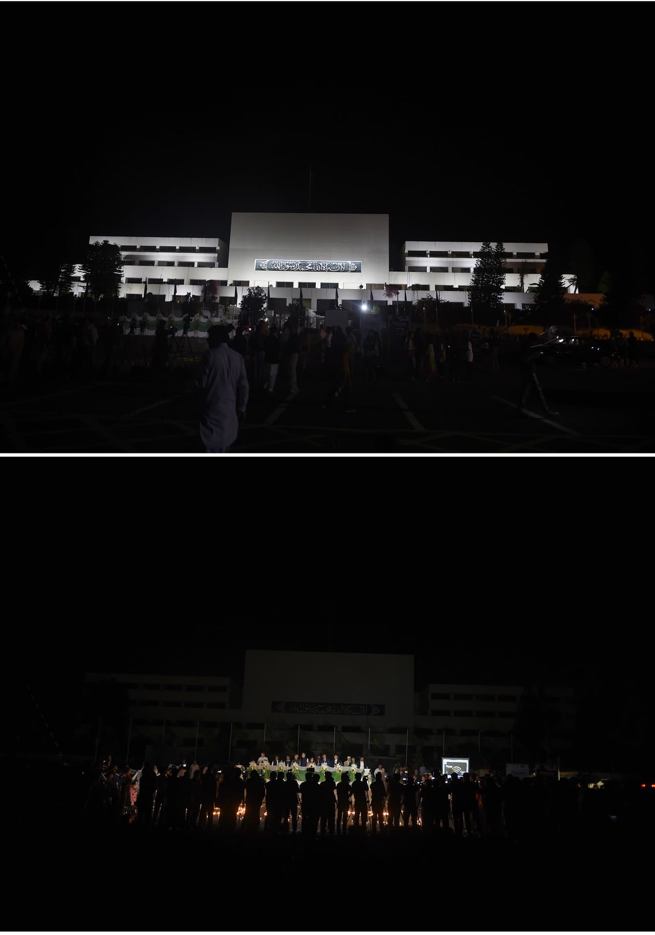 Gente se reunió en las afueras del edificio del parlamento para marcar la "Hora de la Tierra" en Islamabad.