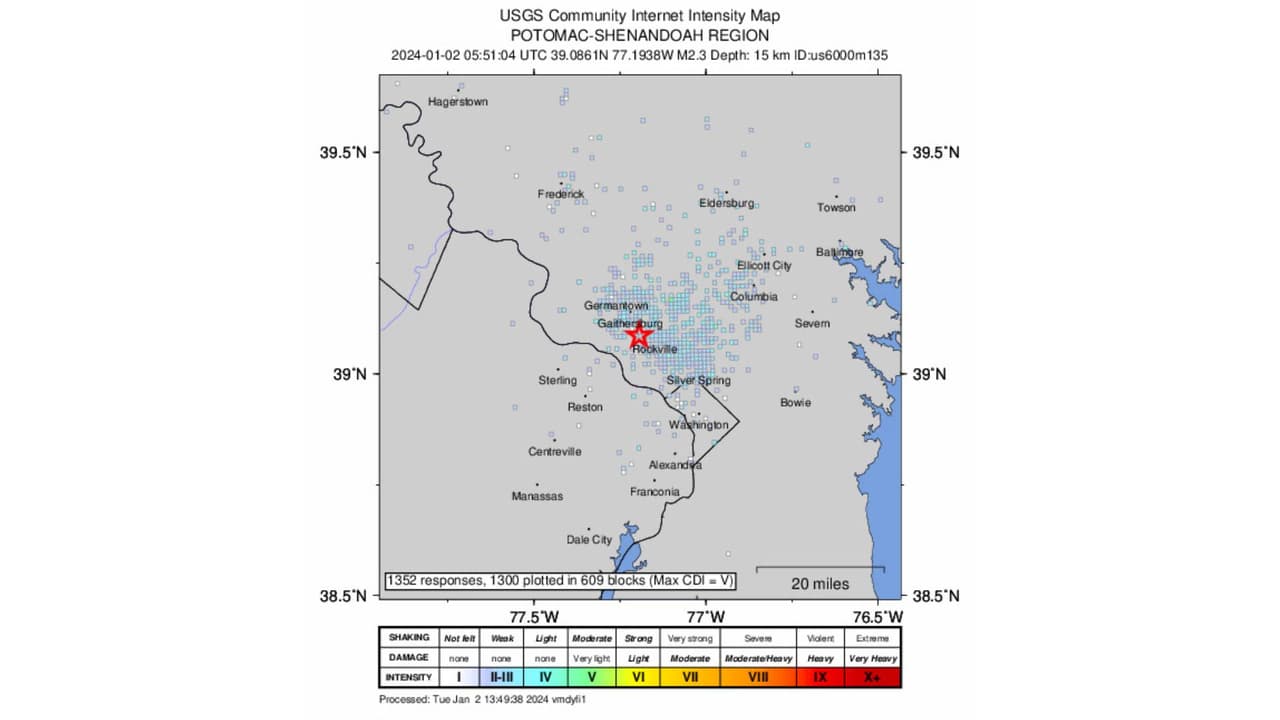 Reportan sismo de magnitud 2.3 en Rockville, Maryland