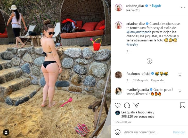Junto a la imagen que la muestra de espaldas, usando un bikini negro y lentes de sol, escribió: "Cuando les dices que te tomen una foto sexy al estilo de Yanet García pero te dejan las chanclas, los juguetes, las mochilas y se te atraviesan en la foto".