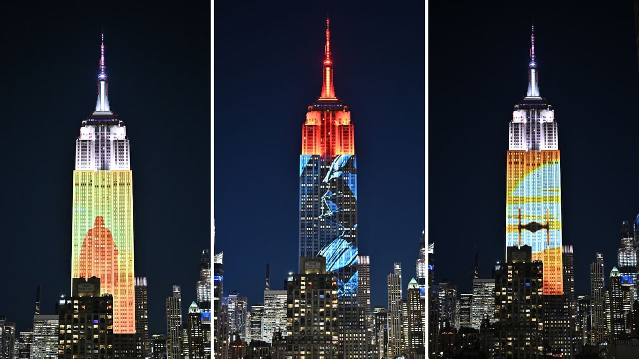 Darth Vader se apropió del Empire State Building la noche del jueves, con una proyección de imágenes de éste y otros villanos de la popular saga de Star Wars en el emblemático edificio de Manhattan.
<br>