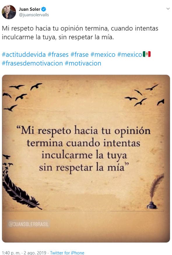 Una de ellas tenía que ver con el respeto a la opinión y hasta utilizó el emoji de la bandera mexicana.