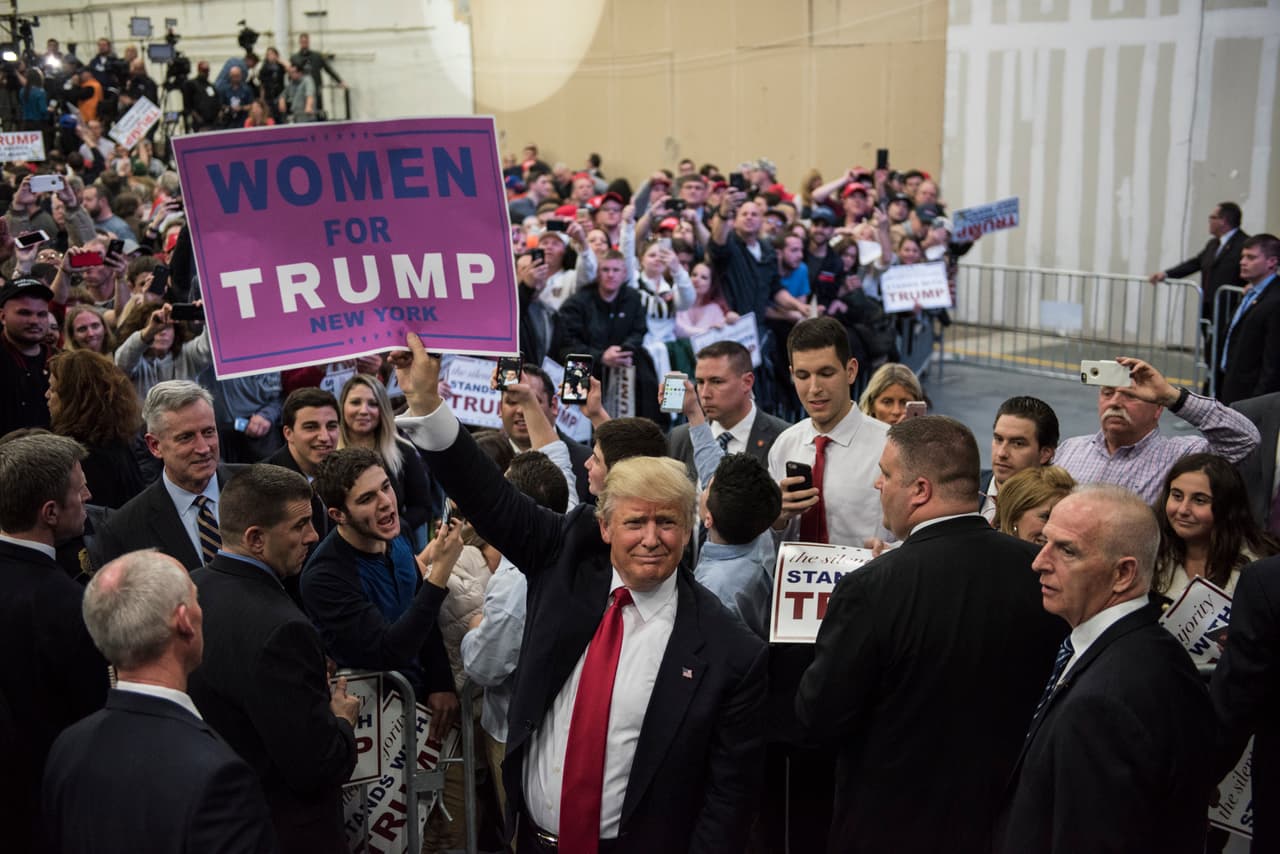 Trump el 6 de abril en Bethpage, New York. Si gana Nueva York tendría un liderazgo numéricamente confortable con respecto a su contendiente más cercano el senador por Texas, Ted Cruz.