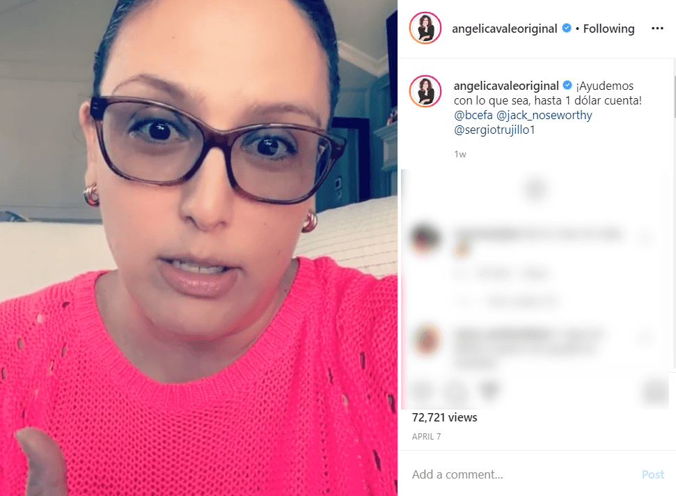 La semana pasada 
<b><a href="https://www.univision.com/famosos/angelica-vale-pide-ayuda-para-las-personas-que-quedaron-sin-empleo-en-broadway-y-algunos-fans-la-reganan-video" target="_blank">Angélica Vale recibió una serie de ataques</a></b> en las redes sociales después de que publicó un video en Instagram.
<br>