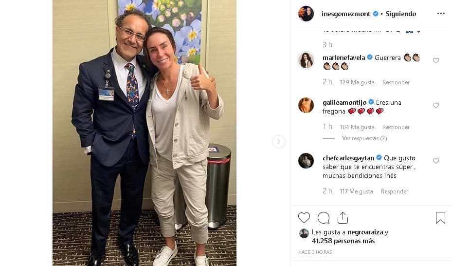 "
<b><a href="https://www.univision.com/famosos/ines-gomez-mont-se-niega-a-hacer-un-reality-sobre-su-familia-porque-sus-hijos-la-matan-y-su-marido-mas-fotos" target="_blank">Me daba terror</a></b> lo que estaba sucediendo, fue algo que me tomo por sorpresa, jamás me imaginé que una visita al médico terminaría en una noticia como esta: 'Inés, tienes dos tumores cerebrales'", escribió como parte del pie de fotos en las que se le ve junto con Alfredo Quiñones (izquierda), el doctor que la atendió en este proceso.