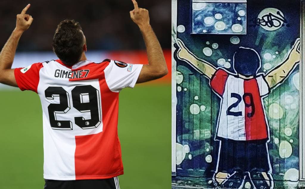 Santiago Giménez es honrado con un grafitti en las calles de Rotterdam