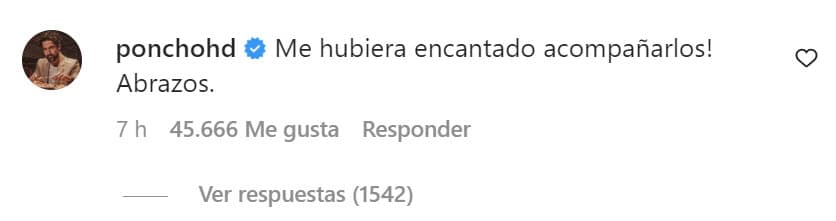 "
<b>¡Me hubiera encantado acompañarlos! </b>Abrazos", escribió en el perfil de Anahí.
<br>