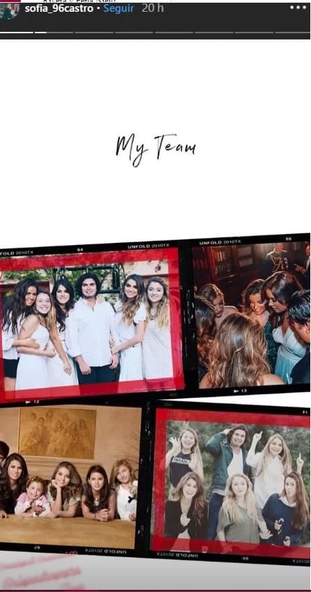 La imagen la tituló como "My Team"
<i> </i>(mi equipo), en la que se le ve acompañada en diferentes momentos de sus hermanas Regina y Fernanda, así como con Paulina, Nicole y Alejandro Peña, hijos del exmandatario mexicano.