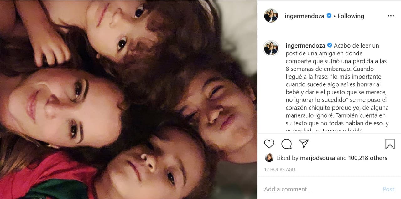 "Cuando estábamos buscando tener un tercer bebé, pasó", escribió la bailarina junto con 
<b><a href="https://www.instagram.com/p/B-BOcHTFad9/" target="_blank">esta foto</a></b>, "creo que no quise decir nada porque 
<b>supe del embarazo cuando ya había sucedido la pérdida</b>". 
<br>