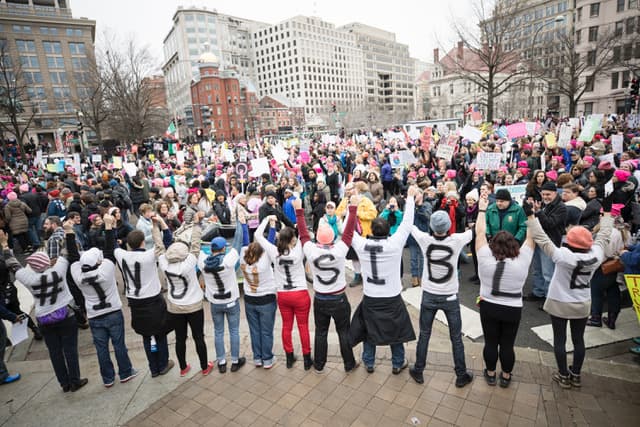 Indivisible supporters at the first Women's March in Washington, DC in January, 2017.