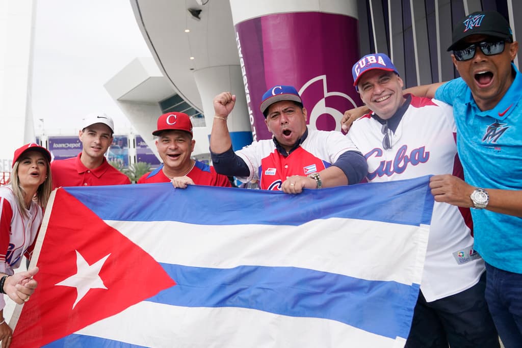 Cuba fans enter LoanDepot park for of a World Baseball Classic quarterfinal game between Cuba and U.S., Sunday, March 19, 2023, in Miami.