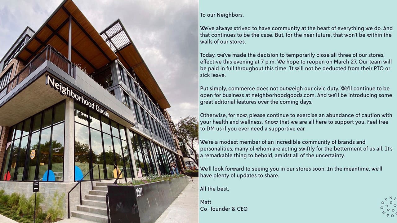 Neighborhood Goods decidió cerrar sus tiendas hasta el 27 de marzo, pero le pagará a sus empleados todo este tiempo.