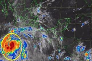 La tormenta tropical Marie se transformó en huracán en el este del Pacífico. (Imagen de satélite del Servicio Meteorológico Nacional mexicano).