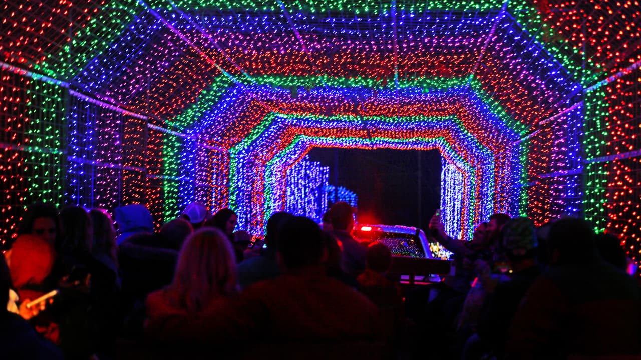 Un túnel repleto de luces da inicio al recorrido del alumbrado.
<br>