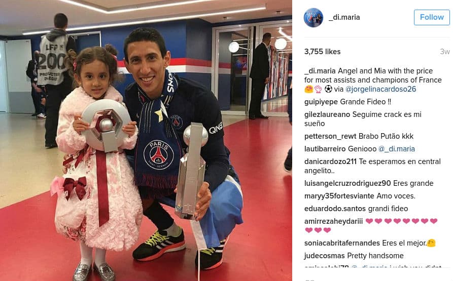 El 'fideo' Di María con su hija Maia.