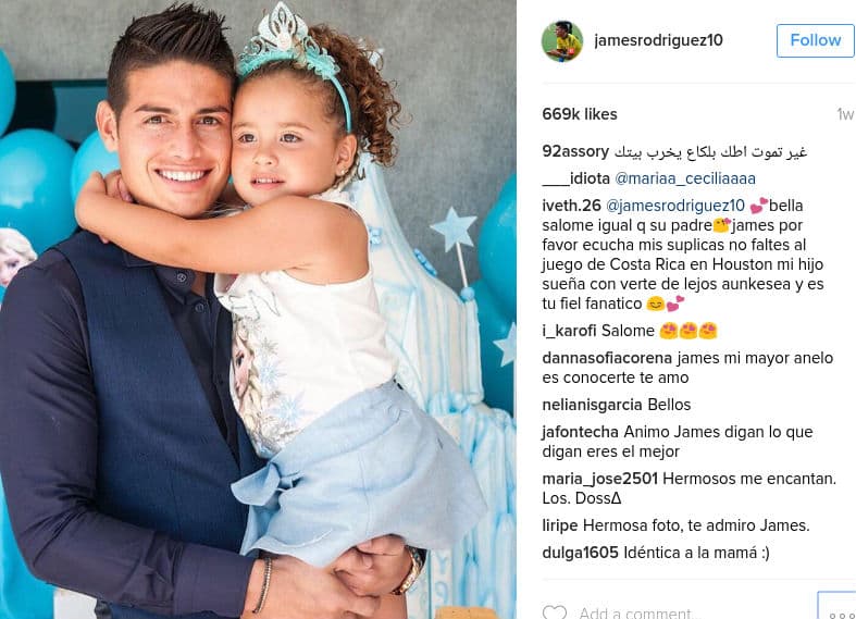 El colombiano James Rodríguez junto a su hija Salomé