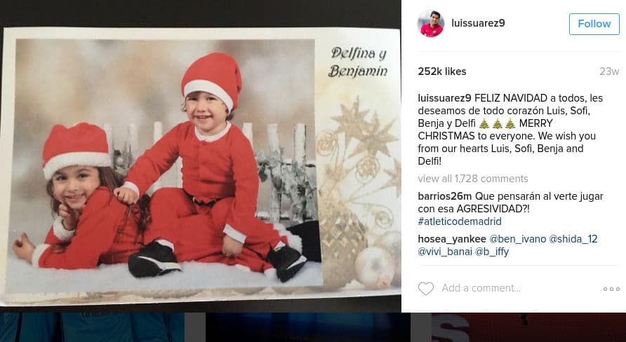 La tarjeta navideña con los hijos del uruguayo Luis Suárez