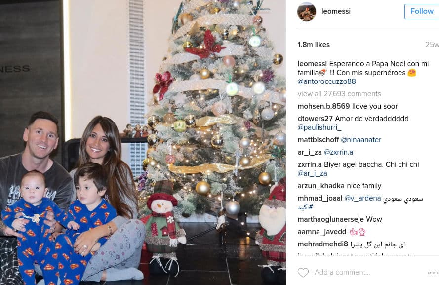 La familia Messi celebrando la Navidad.