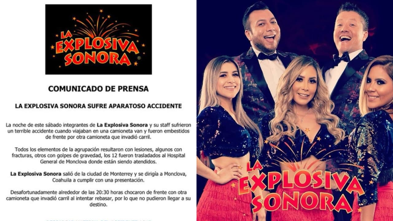 La Explosiva Sonora sufrió un fuerte accidente carretero en México del que los 12 integrantes de la agrupación terminaron lesionados, algunos reportados de "gravedad".
