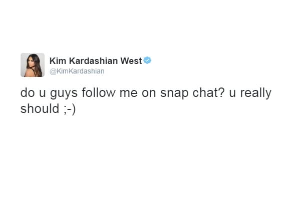 Todo inició con un 'Twitt' en la cuenta de Kim Kardashian: "¿Ya me siguen en Snapchat? Realmente deberían hacerlo ;-)", dijo la socialité, que estaba lista para dar un zarpazo...