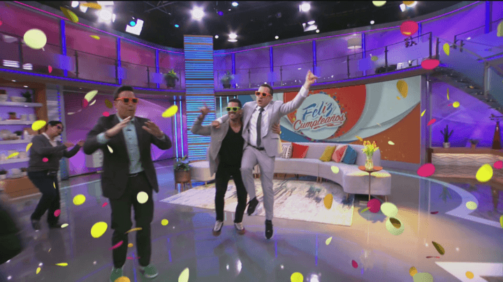 Sin embargo, a solo un día de haber prometido no moverse más de lo necesario, no se contuvo y festejó a los cumpleañeros del show hasta con saltos, eso sí, con el apoyo de su amigo Yisus.