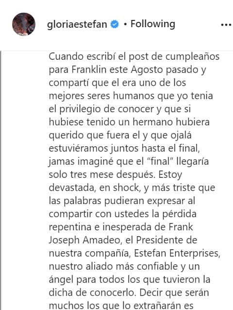 A Amadeo lo describió como el "aliado más confiable y un ángel para todos" y aseguró que sus vidas "jamás serán iguales" ante su muerte.
<br>