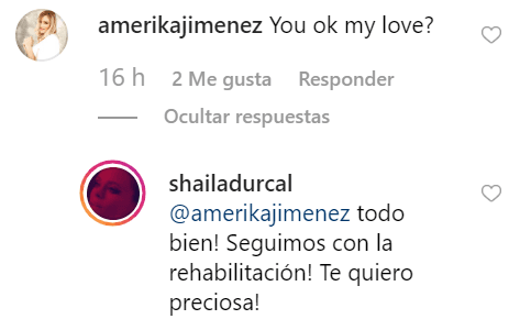 Los seguidores de la cantante reaccionaron con preocupación y en respuesta, Shaila informó que se trababa de una rehabilitación. "Todo bien, seguimos con la rehabilitación", escribió.