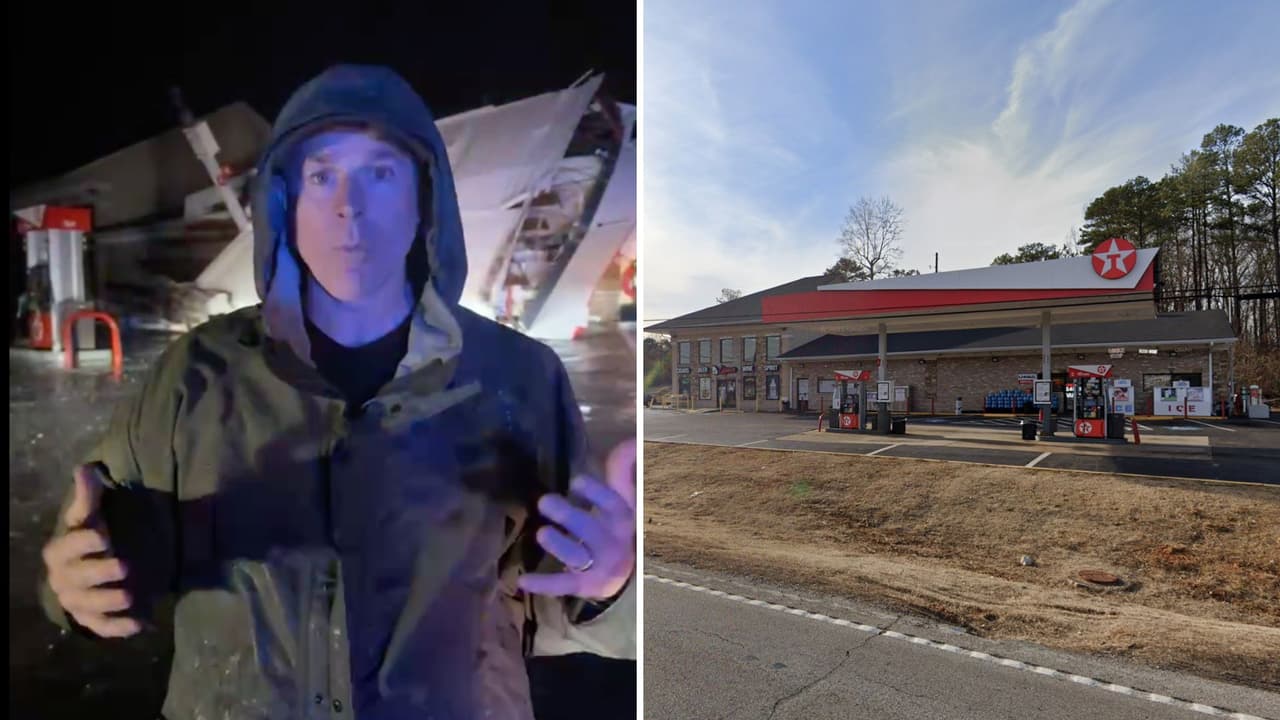 Tormentas severas en Georgia: Techo de una gasolinera colapsa en el condado Paulding