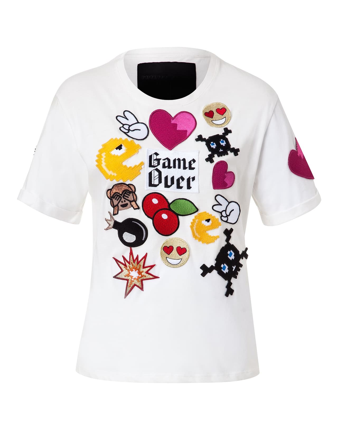 Philipp Plein. La forma moderna de decirle a alguien lo que sientes es a través de los emojis. La versión moderna de las happy faces se ha convertido en un símbolo recurrente en las últimas colecciones de los diseñadores más osados, y Philipp Plein es uno de ellos. ($548USD; plein.com)