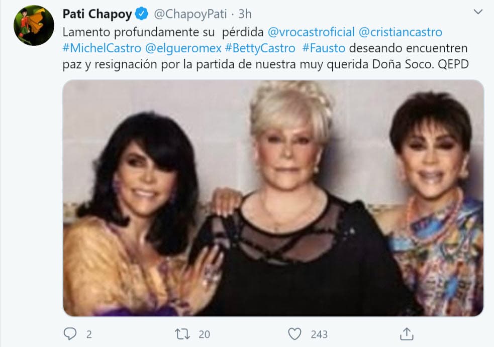 Además, mandó sus condolencias a la familia de la protagonista de la telenovela 'Rosa salvaje'.
<br>