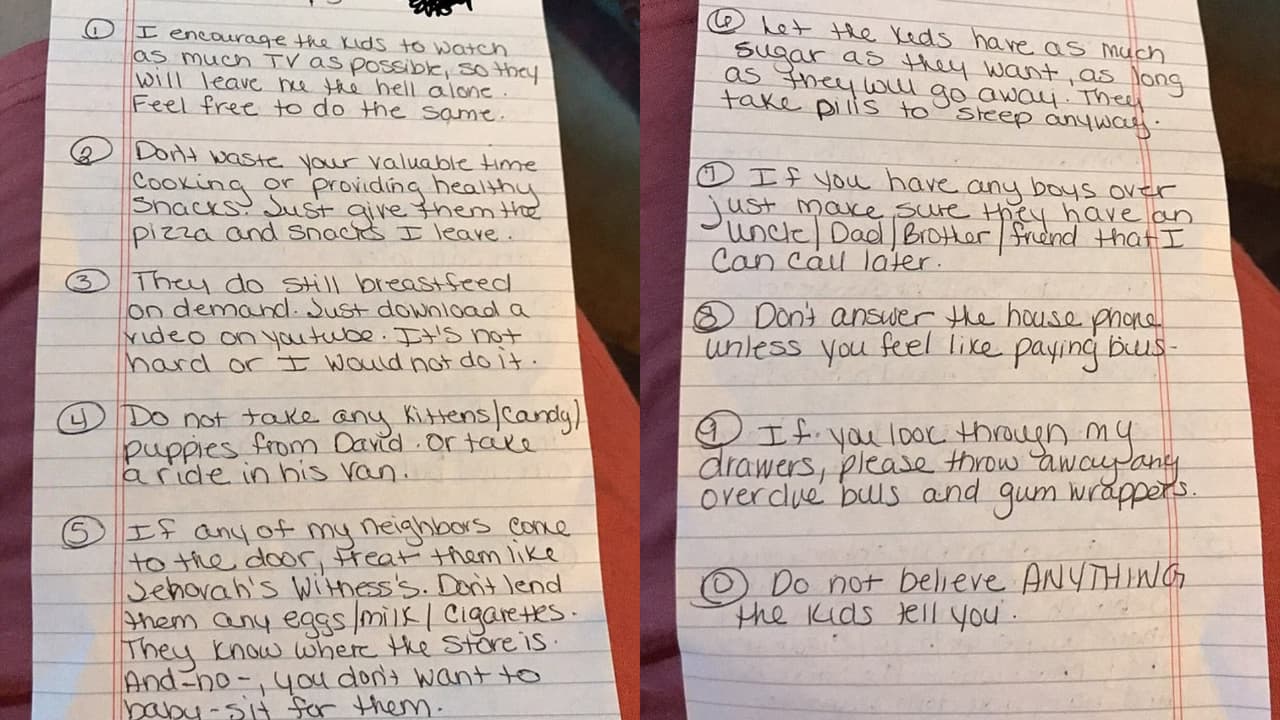 Mamá causa polémica con lista de reglas para la niñera.