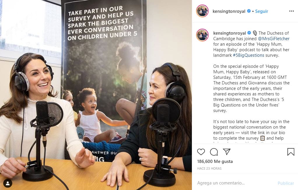 La escritora Giovanna Fletcher tuvo una larga plática con la duquesa de Cambridge para su podcast 
<a href="https://play.acast.com/s/happymumhappybaby/82fa9582-552f-49b6-9290-ff51b7b7b872" target="_blank">'Happy mum, happy baby'</a>, en donde reveló varias cosas que ha enfrentado no solo como mamá, sino como miembro de la realeza.
<br>