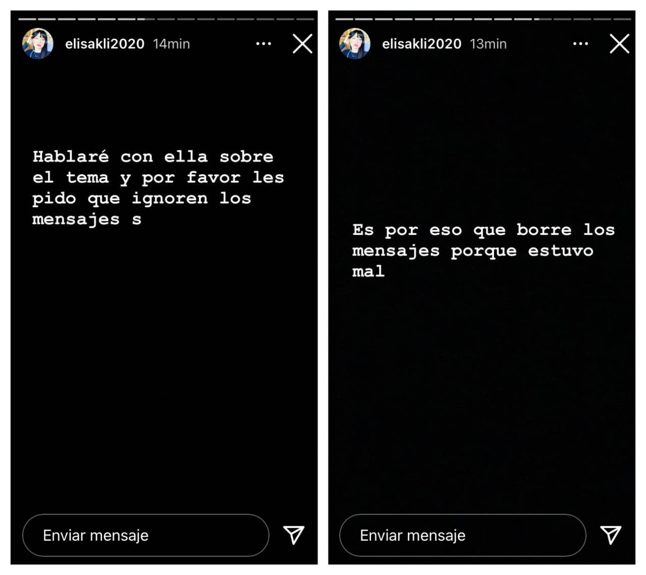 Advirtió que hablaría con ella y pidió que se "ignoraran" las publicaciones que hizo acerca de ella: "Es por eso que borré los mensajes, 
<b><a href="https://www.univision.com/famosos/cynthia-klitbo-se-aventuro-a-cortarle-el-cabello-a-su-hija-y-elisa-celebro-el-resultado-con-una-sonrisa-fotos" target="_blank">porque estuvo mal</a></b>". 
<br>