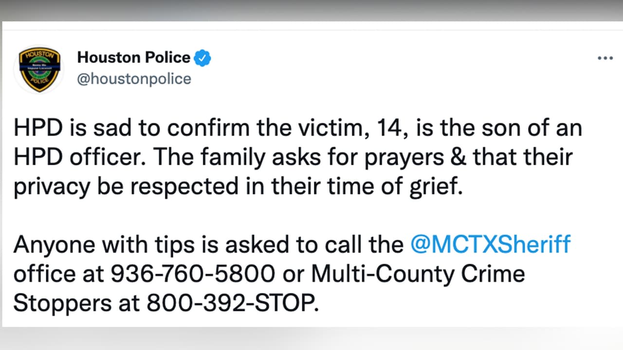 La Policía de Houston, confirmó en su cuenta de 
<b><a href="https://twitter.com/houstonpolice/status/1440324017177595917" target="_blank">Twitter</a></b> que el menor, de 14 años, que murió en el incidente es hijo de uno de sus oficiales. Y pide oraciones y respeto para la familia.