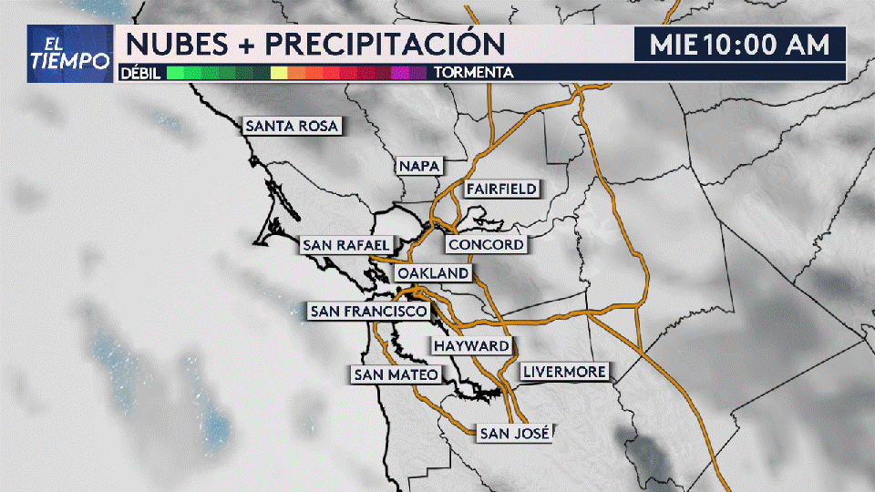 <b>Así estarán las nubes y precipitaciones en las próximas horas</b>.