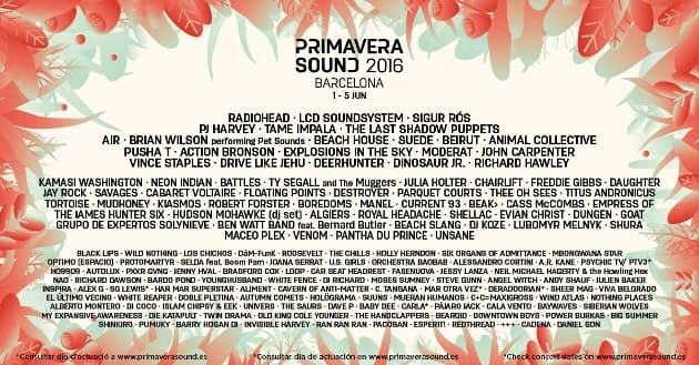 ¿Quién va a tocar en el Primavera Sound 2016? Prepárate para uno de los festivales de música más importantes de España