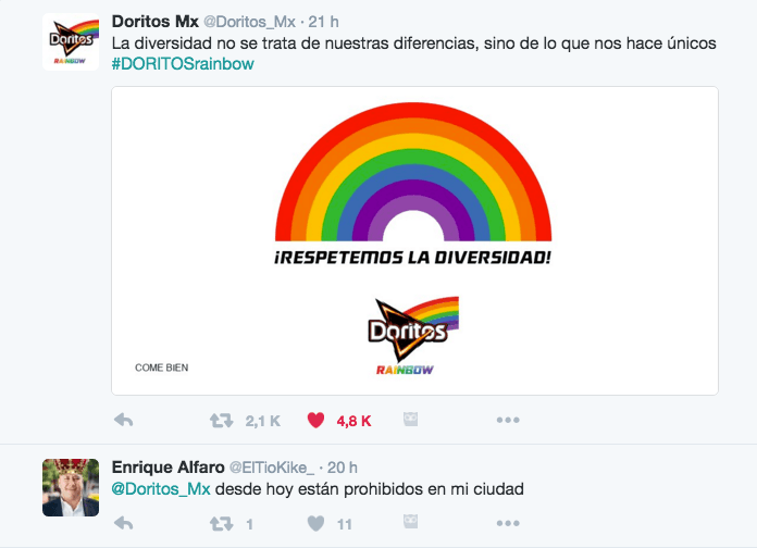 Doritos apoya a la comunidad LGBT y contesta a los homofóbicos de Twitter de forma increíble