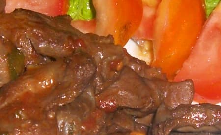 Mollejitas de pollo ahogadas en vino tinto, enviadas por Norma