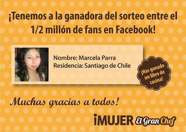 ¡Ganadora del sorteo por el medio millón de fans!