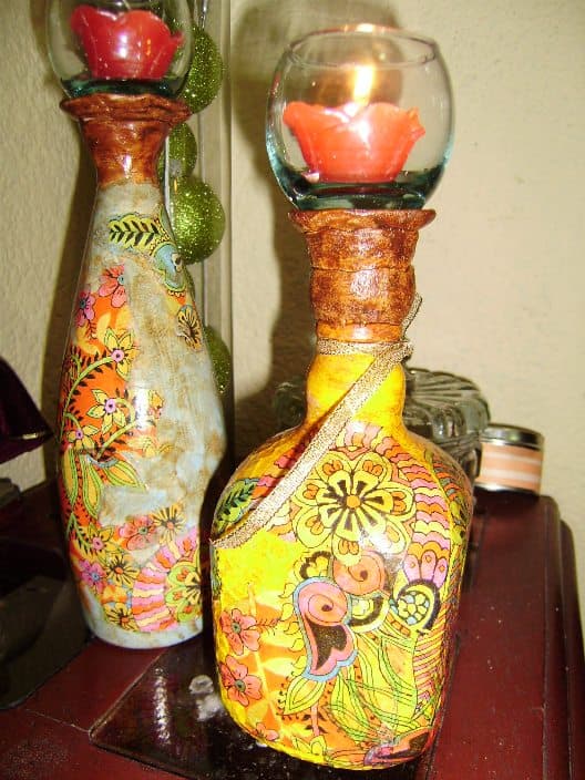 Botellas decoradas recicladas, enviadas por Ledys