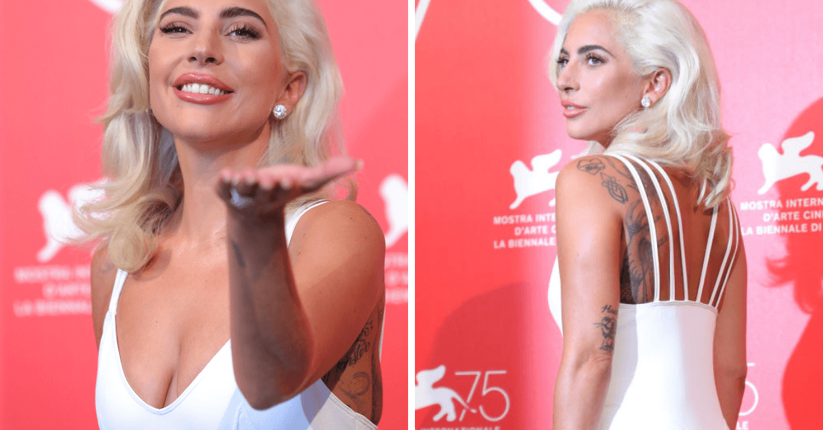 Lady Gaga lució un vestido de novia sencillo pero original (la magia ocurre en la espalda)