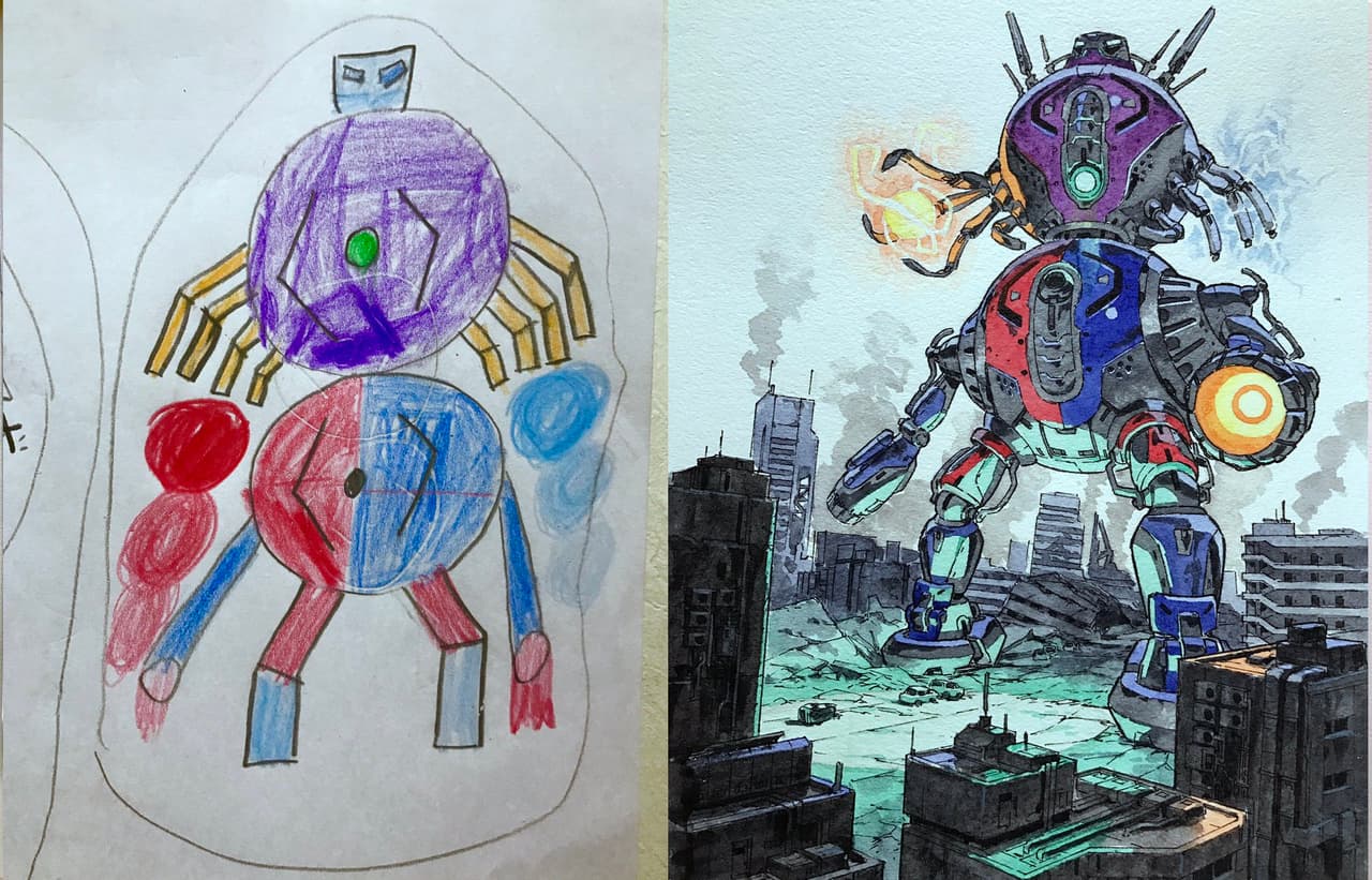 Superpadre recargado: Este artista de anime convierte los inocentes dibujos de su hijo en auténticas bestias